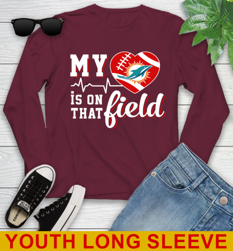 NFL My Heart Is On That Field Football Sports Miami Dolphins Youth Long Sleeve 6