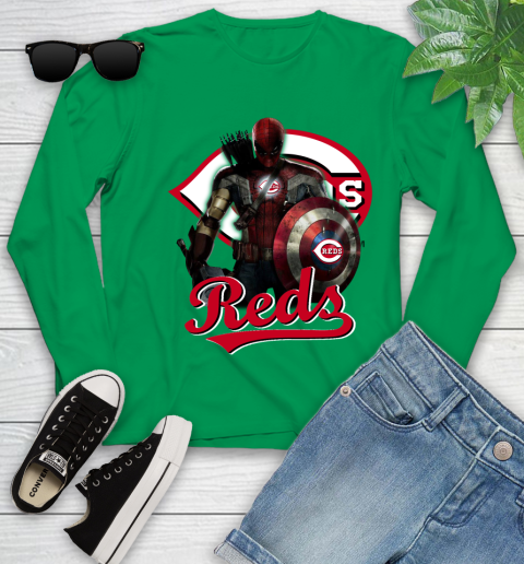 MLB Captain America Thor Spider Man Hawkeye Avengers Endgame Baseball Cincinnati Reds Youth Long Sleeve 6