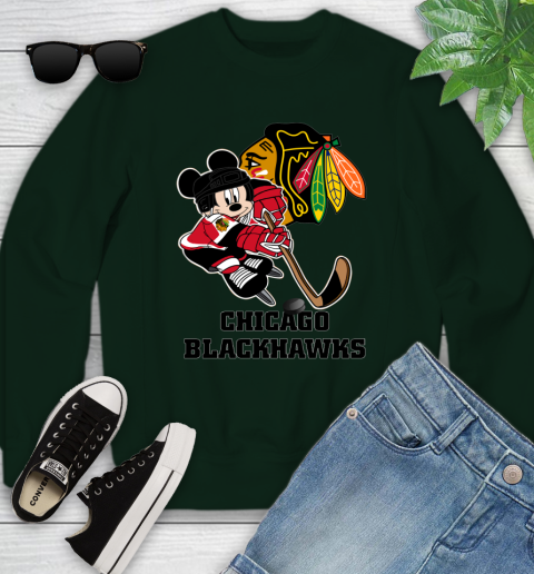 NHL Chicago Blackhawks Mickey Mouse Disney Hockey T Shirt Youth Sweatshirt 10