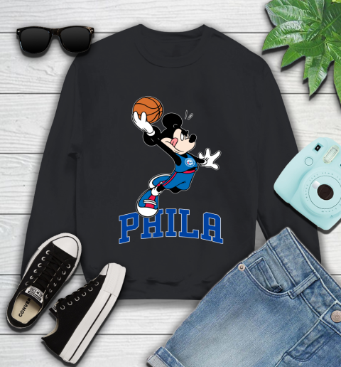 NBA Basketball Philadelphia 76ers Cheerful Mickey Mouse Shirt Youth Sweatshirt