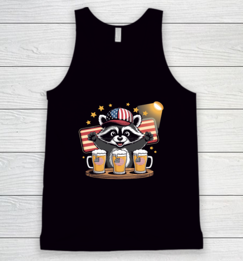 Raccoon red white and brew Funny Independence Day 4th of July Tank Top