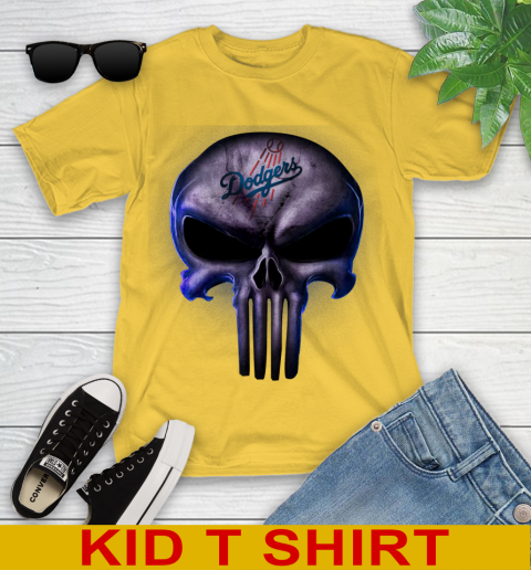Los Angeles Dodgers MLB Baseball Punisher Skull Sports Youth T-Shirt 9