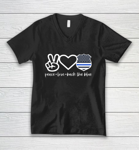 Defend The Blue Shirt  Peace Love Back The Blue Defend Support Police Officer V-Neck T-Shirt