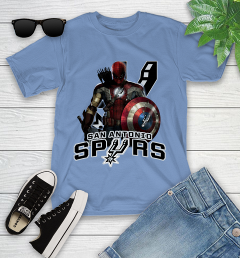 San Antonio Spurs NBA Basketball Captain America Thor Spider Man Hawkeye Avengers Youth T-Shirt 11