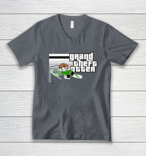 Jake Oettinger Grand Theft Otter Dallas Hockey V-Neck T-Shirt 3