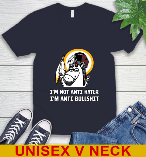 Washington Redskins NFL Football Unicorn I'm Not Anti Hater I'm Anti Bullshit V-Neck T-Shirt 3