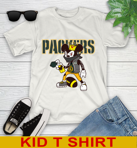 Green Bay Packers NFL Football Mickey Peace Sign Sports Youth T-Shirt