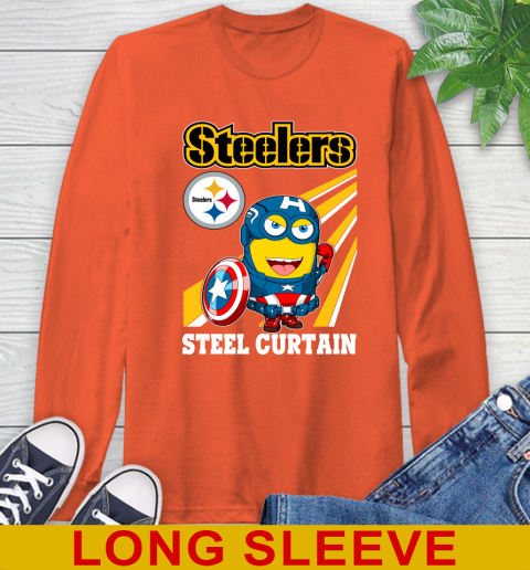 NFL Football Pittsburgh Steelers Captain America Marvel Avengers Minion Shirt Long Sleeve T-Shirt 4