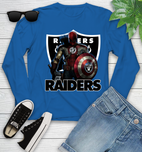 NFL Captain America Thor Spider Man Hawkeye Avengers Endgame Football Oakland Raiders Youth Long Sleeve 9
