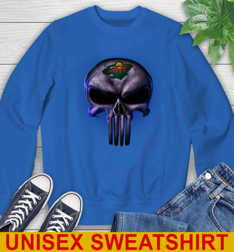 Minnesota Wild NHL Hockey Punisher Skull Sports Sweatshirt - Image 12