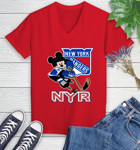 NHL New York Rangers Mickey Mouse Disney Hockey T Shirt Women's V-Neck T-Shirt 12