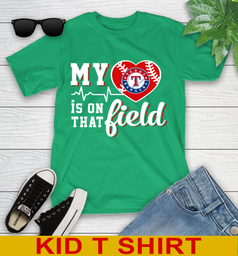 MLB My Heart Is On That Field Baseball Sports Texas Rangers Youth T-Shirt 7