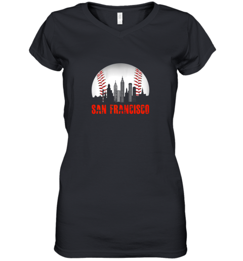 San Francisco Baseball Downtown Skyline Women's V-Neck T-Shirt