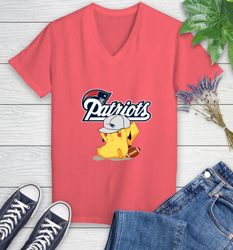 NFL Pikachu Football Sports New England Patriots Women's V-Neck T-Shirt 6