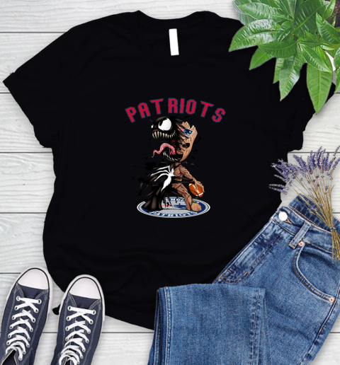 NFL New England Patriots Football Venom Groot Guardians Of The Galaxy Women's T-Shirt 3 NFL New England Patriots Football Venom Groot Guardians Of The Galaxy Women's T-Shirt - Image 3