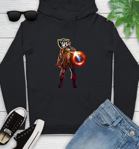 NFL Captain America Marvel Avengers Endgame Football Sports Oakland Raiders Youth Hoodie 2