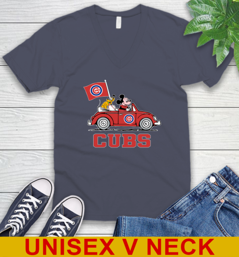 MLB Baseball Chicago Cubs Pluto Mickey Driving Disney Shirt V-Neck T-Shirt 8