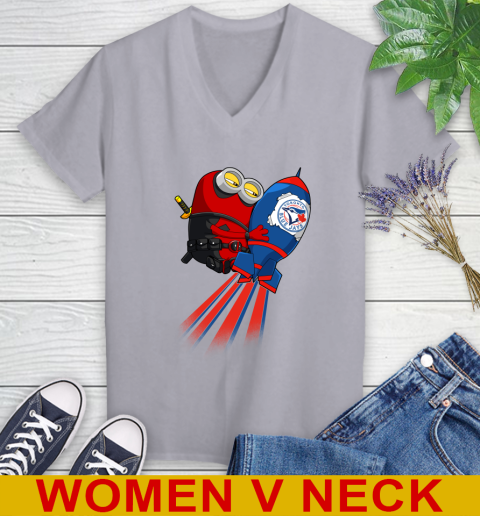 MLB Baseball Toronto Blue Jays Deadpool Minion Marvel Shirt Women's V-Neck T-Shirt 4