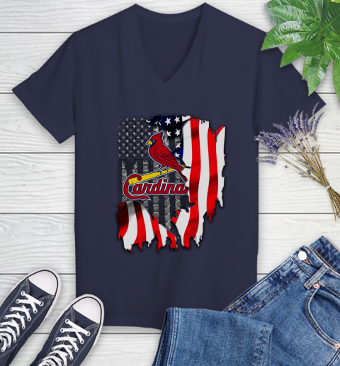 St.Louis Cardinals MLB Baseball American Flag Women's V-Neck T-Shirt 12