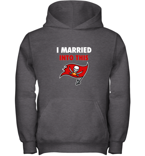 3zw8 i married into this tampa bay buccaneers football nfl youth hoodie 43 front dark heather