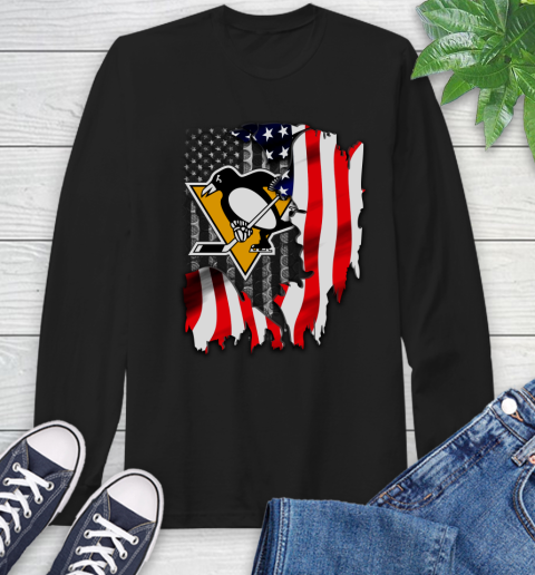 Pittsburgh Penguins NHL Hockey American Flag Long Sleeve T-Shirt