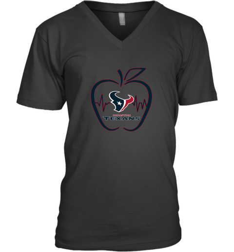 Apple Heartbeat Teacher Symbol Houston Texans V-Neck T-Shirt
