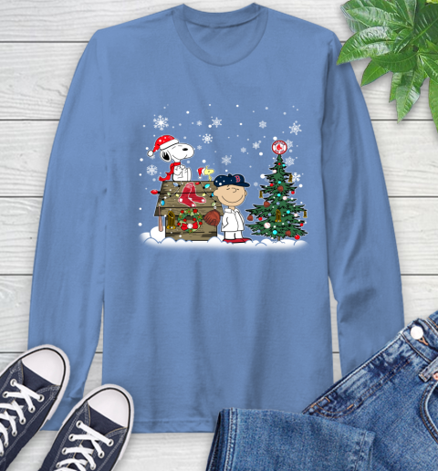 MLB Boston Red Sox Snoopy Charlie Brown Christmas Baseball Commissioner's Trophy Long Sleeve T-Shirt 12