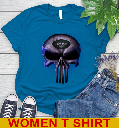 New York Jets NFL Football Punisher Skull Sports Women's T-Shirt 8