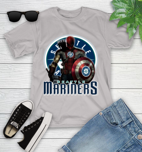 MLB Captain America Thor Spider Man Hawkeye Avengers Endgame Baseball Seattle Mariners Youth T-Shirt 12