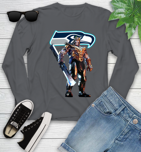 NFL Thanos Gauntlet Avengers Endgame Football Seattle Seahawks Youth Long Sleeve 8