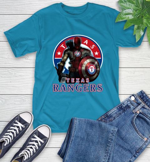 MLB Captain America Thor Spider Man Hawkeye Avengers Endgame Baseball Texas Rangers T-Shirt 8