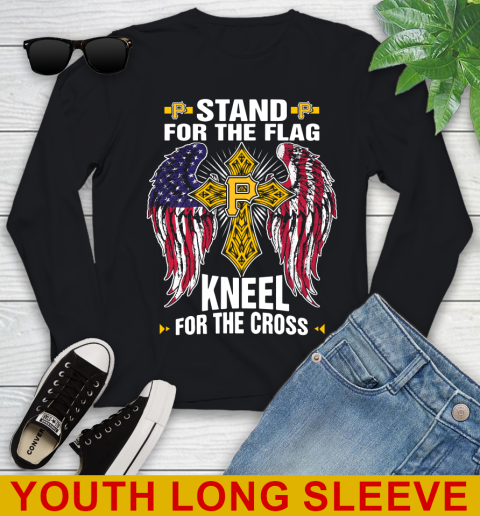 MLB Baseball Pittsburgh Pirates Stand For Flag Kneel For The Cross Shirt Youth Long Sleeve
