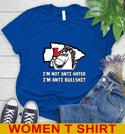 Kansas City Chiefs NFL Football Unicorn I'm Not Anti Hater I'm Anti Bullshit Women's T-Shirt 9
