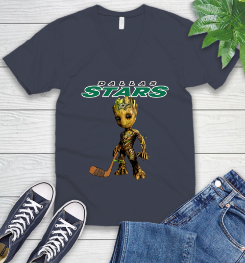 Dallas Stars NHL Hockey Groot Marvel Guardians Of The Galaxy V-Neck T-Shirt 9