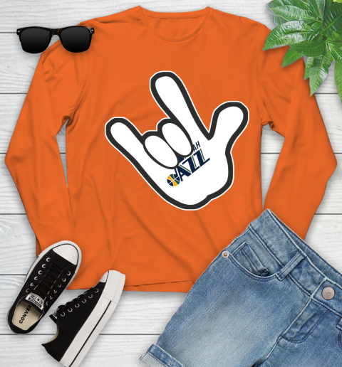Utah Jazz NBA Basketball Mickey Rock Hand Disney Youth Long Sleeve 4