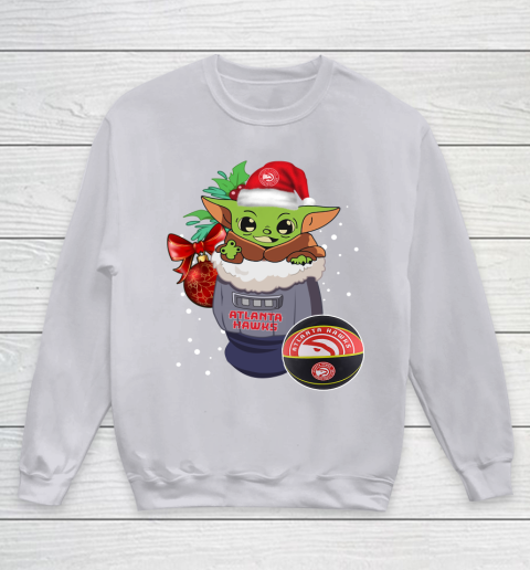 Atlanta Hawks Christmas Baby Yoda Star Wars Funny Happy NBA Youth Sweatshirt 4