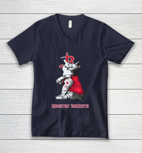 NBA Basketball My Cat Loves Houston Rockets V-Neck T-Shirt 2