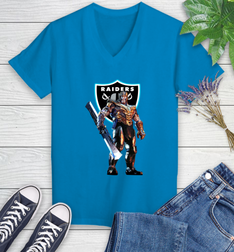 NFL Thanos Gauntlet Avengers Endgame Football Oakland Raiders Women's V-Neck T-Shirt 7