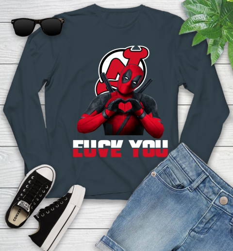 NHL New Jersey Devils Deadpool Love You Fuck You Hockey Sports Youth Long Sleeve 9