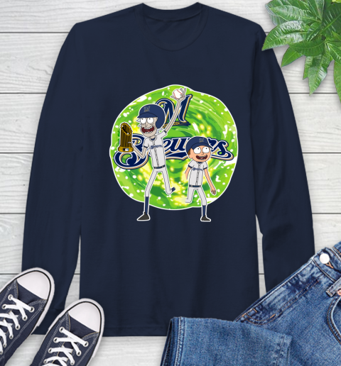 MLB Milwaukee Brewers Rick And Morty Commissioner's Trophy Baseball Sports Long Sleeve T-Shirt 4