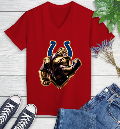 NFL Thanos Avengers Endgame Football Sports Indianapolis Colts Women's V-Neck T-Shirt 12