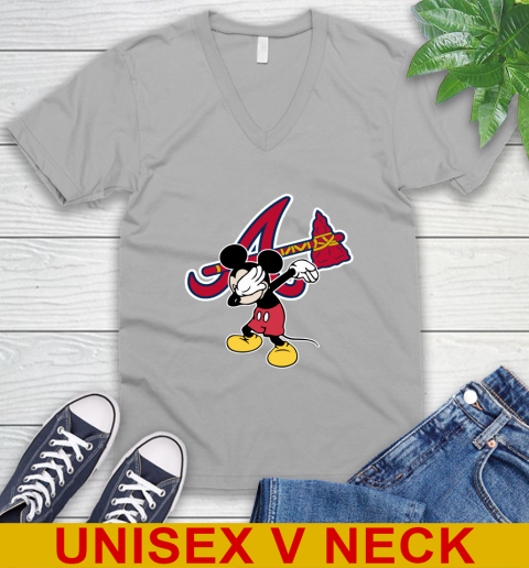 Atlanta Braves MLB Baseball Dabbing Mickey Disney Sports V-Neck T-Shirt 4