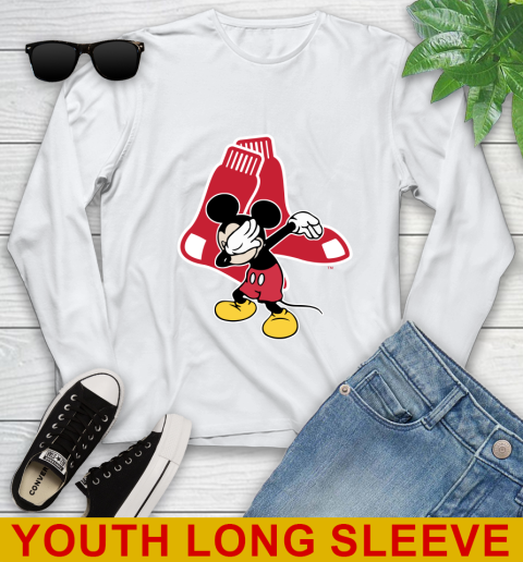Boston Red Sox MLB Baseball Dabbing Mickey Disney Sports Youth Long Sleeve