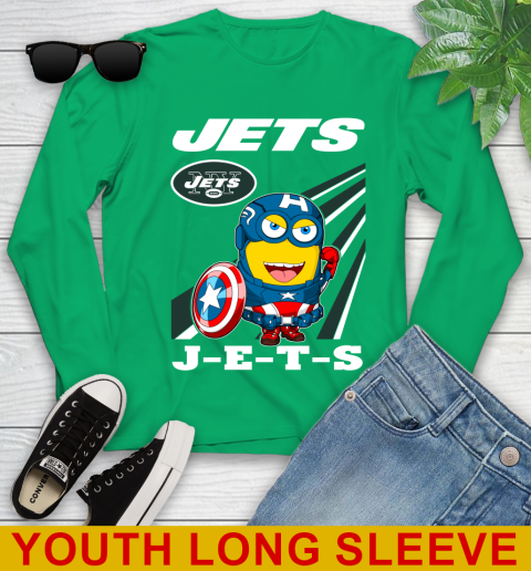 NFL Football New York Jets Captain America Marvel Avengers Minion Shirt Youth Long Sleeve 7