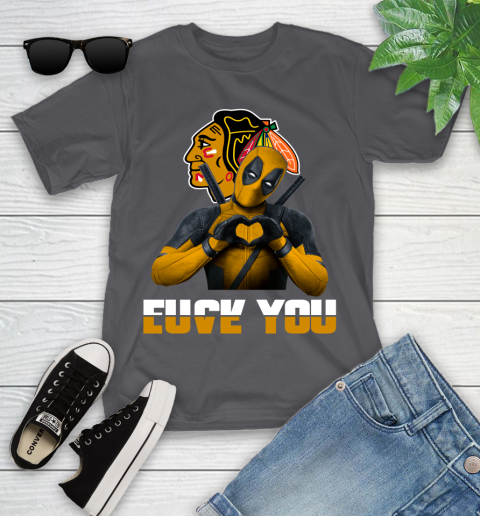 NHL Chicago Blackhawks Deadpool Love You Fuck You Hockey Sports Youth T-Shirt 6