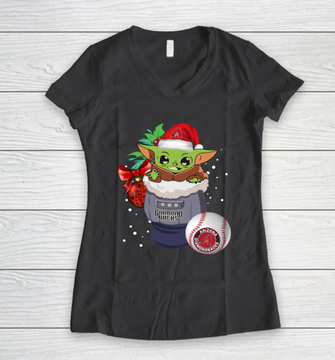 Arizona Diamondbacks Christmas Baby Yoda Star Wars Funny Happy MLB Women's V-Neck T-Shirt 8