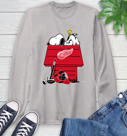 Detroit Red Wings NHL Hockey Snoopy Woodstock The Peanuts Movie Long Sleeve T-Shirt 12