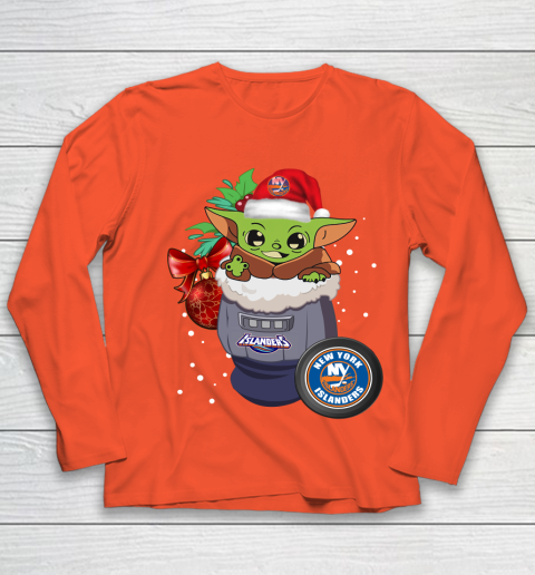 New York Islanders Christmas Baby Yoda Star Wars Funny Happy NHL Youth Long Sleeve 4
