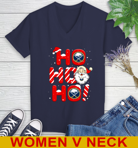 Buffalo Sabres NHL Hockey Ho Ho Ho Santa Claus Merry Christmas Shirt Women's V-Neck T-Shirt 12