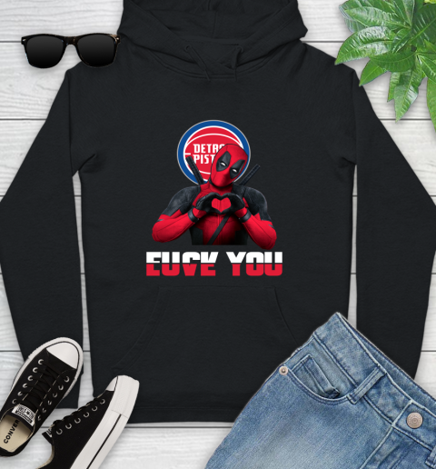 NBA Detroit Pistons Deadpool Love You Fuck You Basketball Sports Youth Hoodie